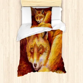 ABAKUHAUS Fuchs Mantele, Lebendige Kunst Fox Resting, Milbensicher Allergiker geeignet mit Kissenbezügen, 135 cm x 200 cm - 80 x 80 cm, Burnt Sienna orange - Orange