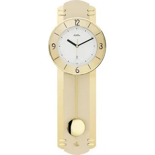 AMS 5293 Wanduhr Funk Funkwanduhr mit Pendel Pendeluhr messing farben mit Glas - Gold, Weiß, Schwarz