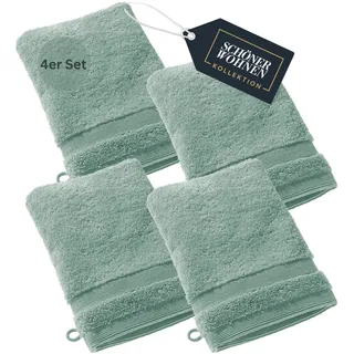 SCHÖNER WOHNEN 4er Set Premium Waschhandschuh Baby 16x21 cm - saugstark - Luxus Waschlappen Grün - 100% Baumwolle - flauschig weich - als Handtuch-Set kombinierbar - Frottee Kinder - Öko-Tex