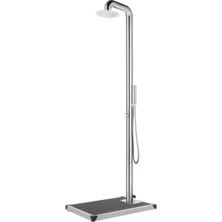 Gartendusche mit Grauer Bodenplatte 230 cm Edelstahl - Grau
