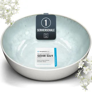 Steingut Servierschüssel Ibiza TESTSIEGER, Traumhafte Mediterrane Salatschüssel, Servierschale - Bowl Schüssel Groß, Salatschale - Pure Living in Blau-Beige