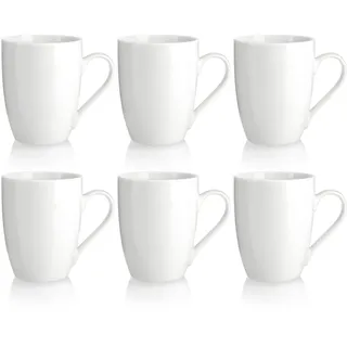 com-four® 6x Kaffeetassen aus Keramik - Kaffee-Becher in modernem Design - Basic Kaffeepott White für Kalt- und Heißgetränke - weiße Henkeltasse - Trinkbecher 300 ml