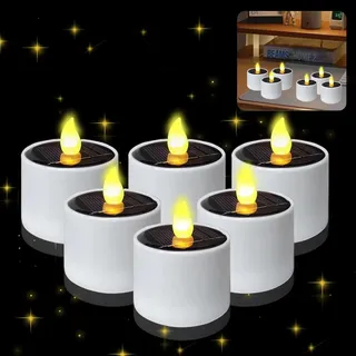 HuaMuDM 6 Stück Solar Teelichter,Solar LED Kerzen,Solarkerzen Lichter,Solar Teelichter outdoor wasserdichte,Wiederaufladbare LED Solar Teelicht außen,geeignet für Festival, Party, Heimdeko