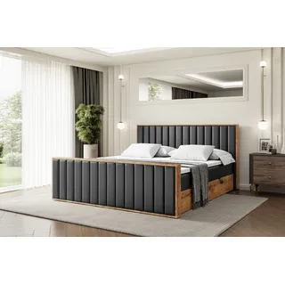 ALTDECOR Boxspringbett mit Matratze und Lattenrost, Topper, Fußteil,Polsterbett mit Bettkasten, Bett mit Stauraum H3-Matratze, Doppelbett, Boxbett  - LOLLI4-Z - 160x200 - Schwarz Kunstleder - Schwarz