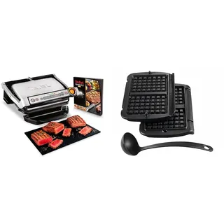 Tefal OptiGrill+ Kontaktgrill GC712D12 mit Waffelplatten XA7248 – 6 automatische Programme, Grillstufen-Anzeige, herausnehmbare Platten, Edelstahl – inkl. Schöpflöffel