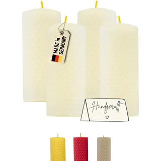 Wachsmann Stumpenkerzen weiß – 100% Bienenwachs - Weihnachten & Geschenk - handgerollt, Made in Germany – 4er-Set Bienenwachskerzen (4×10 cm, 6 Stunden Brenndauer)