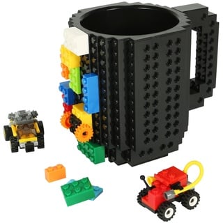 Lumsburry Build-on Bricks Tassen Becher, Kreative DIY Kaffeetasse Baustein Kaffee Tee Trinken Spaß Trinken Geschenk (Schwarz)