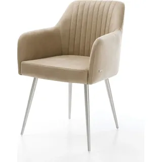 DELIFE Esszimmerstuhl Greg-Flex Mikrofaser Beige Vintage 4-Fuß konisch Edelstahl Taschenfederkern - Beige, Silber