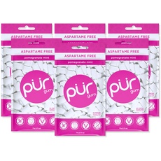 Pur Gum | Zuckerfreier Kaugummi | 100% Xylit | Vegan, Aspartamfrei, Glutenfrei & Diabetikerfreundlich | Natürlicher Kaugummi Mit Pomegranate Mint Geschmack, 55 Stück (6er Pack)