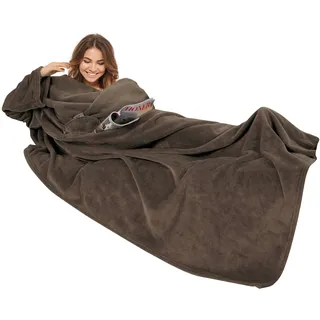 Gözze Kuscheldecke mit Ärmeln und Brusttasche, 150 x 240 cm - Braun