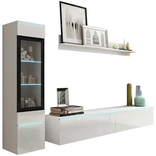 P & B Wohnwand Vera, | WEISS Hochglanz,