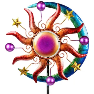 Formano Buntes Windrad Sonne Mond und Sterne für den Garten aus Metall Windspiel Windmühle 124 cm