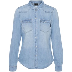 Bild von Damen Bluse Vmmaria Ls Denim Slim Shirt Mix New Noos, Light Blue Denim/Detail:birch Stitch, XS