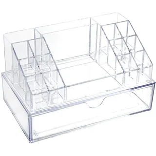 DRW Kosmetik-Organizer mit Schublade, Organizer für Bad oder Schminktisch, transparent, 23 x 12,5 x 14 cm