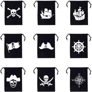 XCSJ 9 Pcs Piratenbeutel Mit Kordelzug, 14x10 Cm,Wiederverwendbare Halloween Piraten Beutel Piratentasche für Piratenparty, Halloween, Piraten Deko, Gastgeschenke