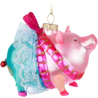 BRUBAKER Lustiges Schwein mit Schleife und Tutu - Weihnachtskugel aus Glas - Handbemalt und Mundgeblasen - Christbaumschmuck Christbaumkugel Figuren Weihnachtsdeko Anhänger - Deko Baumkugel