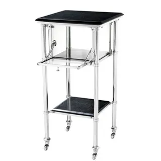 Casa Padrino Luxus Bar Trolley Servierwagen Edelstahl mit Glasfach und Granitplatten - Luxus Hotel & Restaurant Einrichtung Möbel Beistelltisch - Schwarz