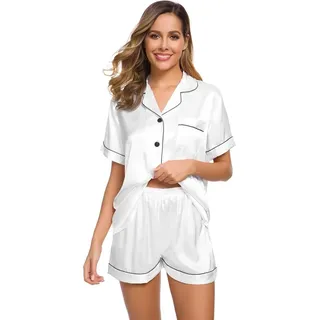 INF Kurzes Pyjama-Set mit Knopfleiste für Damen, 2-teilig, Oberteile und Shorts Weiß XL - Weiß