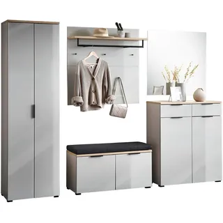 Voleo Garderobe , Eichefarben, Kaschmir , Glas, Textil, Holzwerkstoff , 6-teilig , 265x197x40 cm , Made in Germany , Garderobe, Garderoben-Sets & Garderoben-Serien, Garderoben-Sets