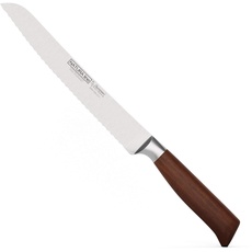 Burgvogel Solingen Natura Line, Brotmesser Holzgriff, rot satiniert, geschmiedet, 23 cm mit Wellenschliff, rostfrei, sehr scharf, Made in Germany, Braun Rot, 23 cm Brotmesser, 6990.906.23.2