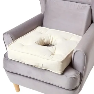 Homescapes Sitzkissen mit Aussparung creme 50/50/10 cm – Entlastungskissen, Baumwolle , Textil , Füllung: Polyester , Quadratisch , 50x10x50 cm , Oeko-Tex® , Heimtextilien, Wohntextilien, Sitzkissen