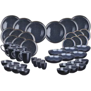 BJORN IRIS Geschirrset 6 Personen, 42-teilig – Reaktive Glasur aus Steinzeug, Blau-Schwarz, Teller, Schalen & Tassen, elegantes Design