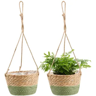 dentedeleao Blumentopf Hängende Seagrass Pflanzenkorb - 2er Set - Boho Blumenampel 20cm - Handgewebter Pflanzkübel für den Außenbereich - Natürlicher Hängetopf Korb