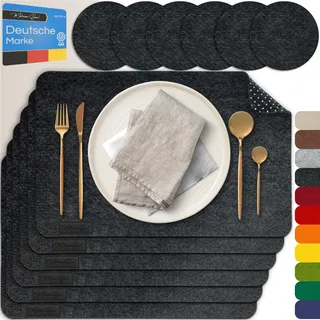 MAHEWA® 6er Set Premium Tischset Platzset aus Filz rutschfest Ab-waschbar und Waschmaschinenfest Eckige Platzdeckchen Teller-Untersetzer Filzset Tisch-Matten Platz-Matten (Anthrazit, 6er Set)