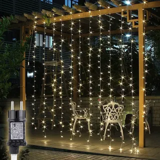 salcar LED Lichtervorhang Außen 2x2m, Lichterkette Vorhang Weihnachten Innen mit 8 Modi und Memory, Weihnachtsbeleuchtung Outdoor Garten, Warmweiß