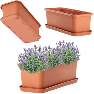 KADAX Blumenkasten 40 cm Terracotta mit Untersetzer – Balkonkasten aus Kunststoff, Pflanzkasten für Innen- und Außenbereiche, Blumentopf für Balkon, Terrasse, Fensterbank