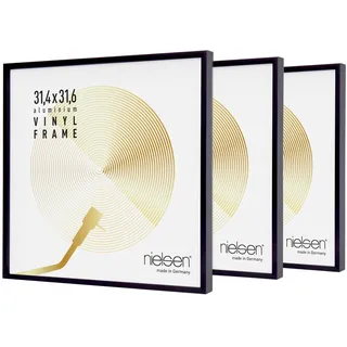 nielsen Schallplatten Rahmen, 31,4 x 31,6 cm (3er Set), Aluminium, Schwarz matt, Vinyl Rahmen zum Aufhängen im Hoch- & Querformat, bruchsicheres Kunstglas, Vinyl Alu