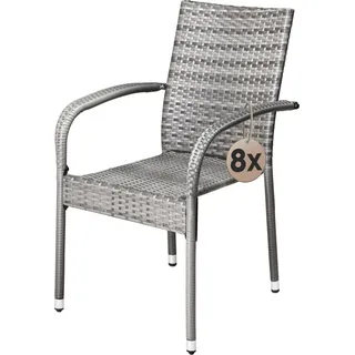 CASARIA® Gartenstühle 8er Set Stapelbar Wetterfest Polyrattan Outdoor 160kg Garten Terrasse Balkon Stuhl mit Armlehne Gartensessel Stapelstühle Grau - Grau