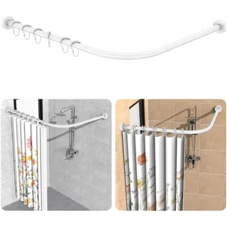 Duschvorhangstange ohne Bohren, 304 Edelstahl L Form Teleskopstange, 75-105 x 115-175 cm, inkl. 18 Ringe, ohne Deckenhalterung, Ecke Duschvorhangstange Rostfrei, für Badewanne & Dusche - Weiß