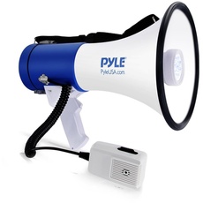50 Watt Megafon von Pyle - Voice Holder mit integrierter Sirene und LED-Lampe - einstellbare Lautstärke, mit abnehmbarem Mikrofon, batteriebetrieben, für den Aussen- und Innenbereich (PMP51LT)
