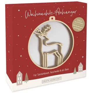 Grafik Werkstatt Weihnachts-Anhänger aus Holz | Baumschmuck | 3 Stück | Rentier, Braun