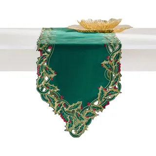 home&you Tischläufer Bestickter Merriso 35x174 cm, Grün, Weihnachten Deko Tischdecke, Christmas , Kunststoff , 35x1x174 cm , Heimtextilien, Wohntextilien, Tischwäsche, Tischläufer