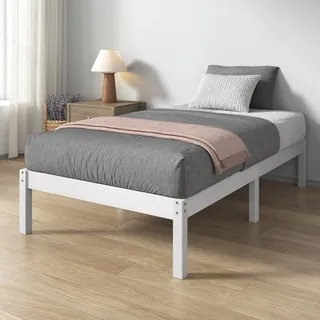 Zinus Ellie Einzelbett aus Bambus – Bett 80 x 190 cm – Moderner und Leichter Rahmen mit Lattenrost aus Holz – 35,5 cm Stauraum unter dem Bett – umweltfreundliches Design – Farbe Weiß