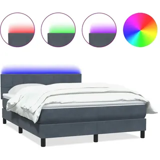 vidaXL Boxspringbett mit Matratze & LED Dunkelgrau 140x220 cm Samt - Grau