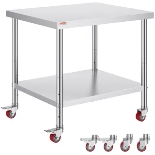 VEVOR Arbeitstisch 91 x 76 x 82 cm Edelstahl Catering Arbeitstisch etwa 160 kg für Belastbarkeit Lebensmittel Zubereitungstisch Gewerbliche Arbeitstisch für Küche Bar Restaurantar 4 verstellbare Füße