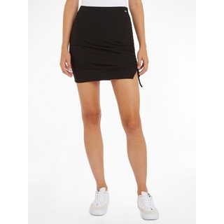 Tommy Jeans Minirock »TJW GATHERING RIB MINI SKIRT«, Webrock mit Tommy Jeans Flagge, schwarz