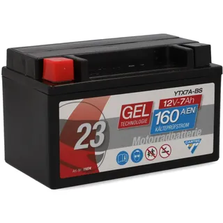 CARTEC Motorradbatterie YTX7A-BS, 7Ah, 160A, Gel Technologie Motorrad-Starter-Batterie, Erstausrüsterqualität, zyklenfest, lagerfähig, wartungsfrei, schwarz