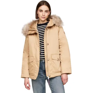 Tommy Hilfiger Damen Parka Padded Parka With Fur mit Knopfleiste, Grün (Classic Khaki), XS