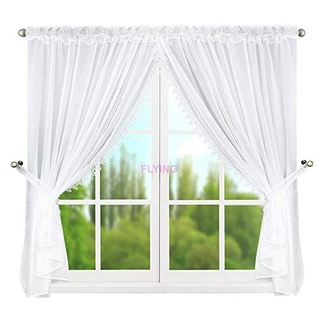 FKL DESIGN Home Deco Schöne Fertiggardine Weiss Fenstergardine Gardinen Wohnzimmer aus Voile mit Faltenband Gardinen Kräuselband Store Kurz Modern Fenster Weiß Gipüre LB-11-B (145 x 400 cm)