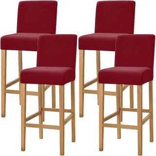 Dimatic Samt Plüsch Stuhl Abdeckung Theke Pub Bar Hocker Stuhl Slipcover für Esszimmer Cafe Barhocker Slipcover Möbelschutz Anti-Rutsch-Bezug mit elastischem Boden, 4er Set, Rot
