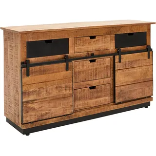 Livetastic Sideboard , Braun, Schwarz , Holz, Metall , Mangoholz , massiv , Holz , 2 Fächer , 3 Schublade(n) Schubladen , 140x80x40 cm , Holzmöbel, Kommoden Holz, Sideboards Holz