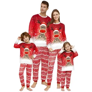 Weihnachts Familie Pyjama Set, Passendes Weihnachten Schlafanzug Paar Set, Weihnachts Langärmelige Hose Christmas Nachtwäsche Winter Geteilter Home Set Für Damen Herren, Kinder, 10-11 Jahre, Rot