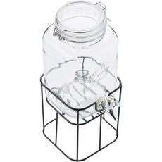 Point-Virgule 3,6L Getränkespender Dispenser aus Glas mit Zapfhahn und Metallhalter , Ständer in Weckglas-Optik
