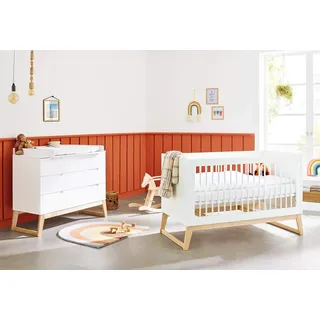 PINOLINO Kinderzimmer-Set Bridge breit, 2-tlg., mit Kinderbett und breiter Wickelkommode, edelmatt und massive Esche
