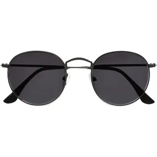 OPULIZE Sol Sonnen Leser Brille Dünner Rand Runde Retro-Metallfassungen Kratzfest Getönte Linse UV400-Schutz Metallgrau Schwarze Spitzen Herren Damen S94-7 +1.50