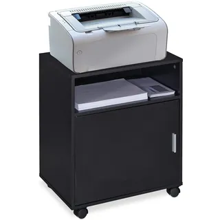 Relaxdays Rollcontainer mit 3 Fächern & Tür, Büro & Home Office, mit Rollen, Büroschrank, HBT: 57 x 48 x 34 cm, schwarz